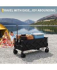 gaomon 52in Foldable Beach Wagon 460 Lb Capacity All-Terrain Cart Heavy Duty Collapsible Wagon for Camping Sand Grass with Cup Holders