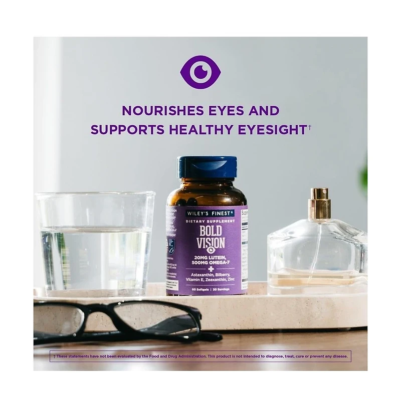 Wiley s Finest Bold Vision - Eye Health Supplement with Lutein, Zeaxanthin, Zinc and Omega-7