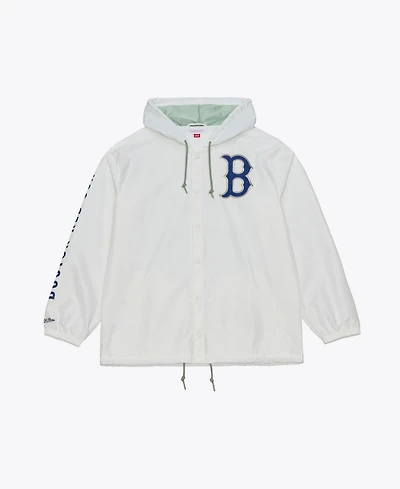 Mitchell & Ness Men's White Boston Red Sox Yacht Rock Coaches Full-Snap Hooded Windbreaker Jacket