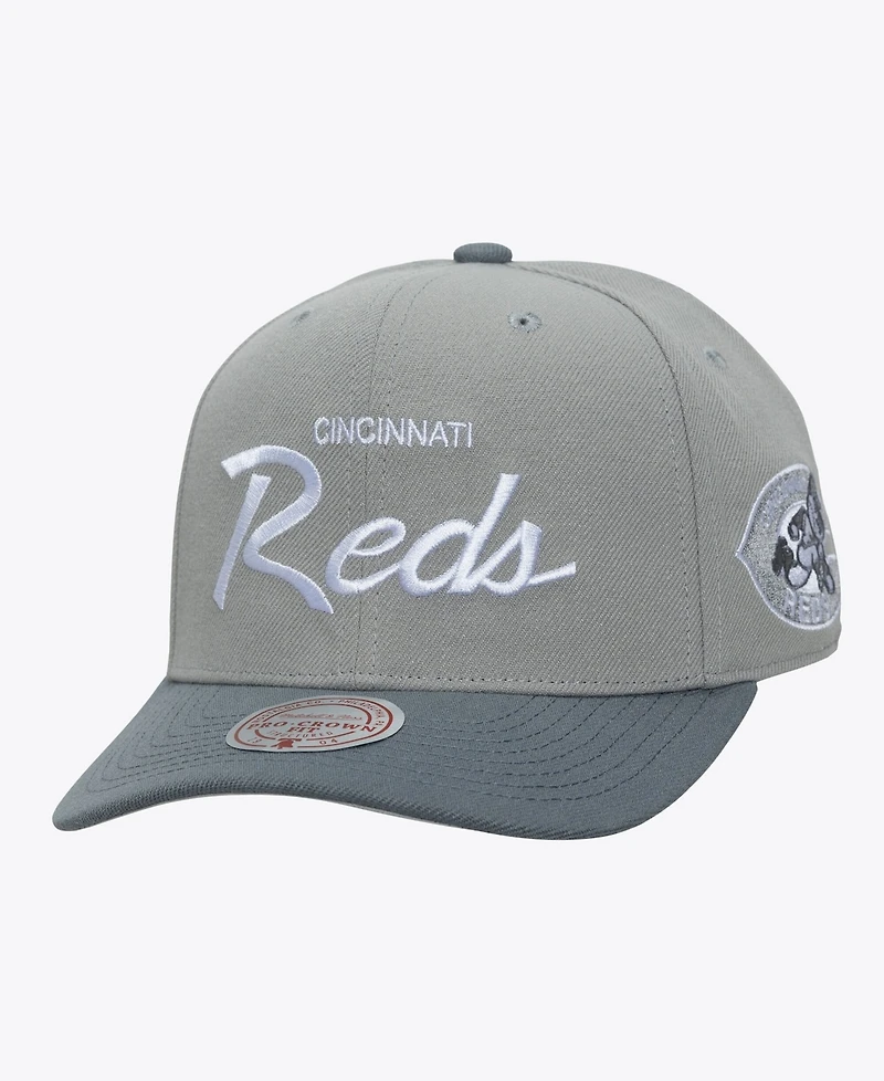 Mitchell & Ness Men's Gray Cincinnati Reds Cooperstown Thunderstorm Head Coach Pro-Crown Adjustable Hat