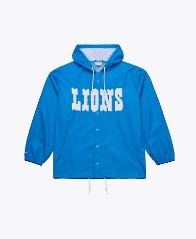 Mitchell & Ness Men's Blue Detroit Lions Coaches Full-Snap Hooded Windbreaker Jacket