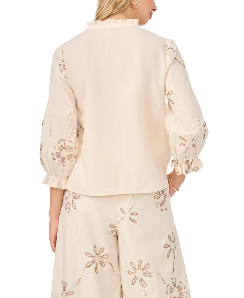 Vince Camuto Women's Cotton Split Neck Self-Tie Top