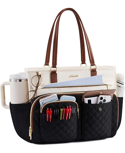 Lovevook Women's Work Bag with Large Cup Holder, Capacity Teacher Tote Multi Pockets, Water Resistant Nurse Diaper