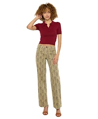 KanCan Women's Snakeskin Print Mid Rise Slim Wide-Leg Jeans