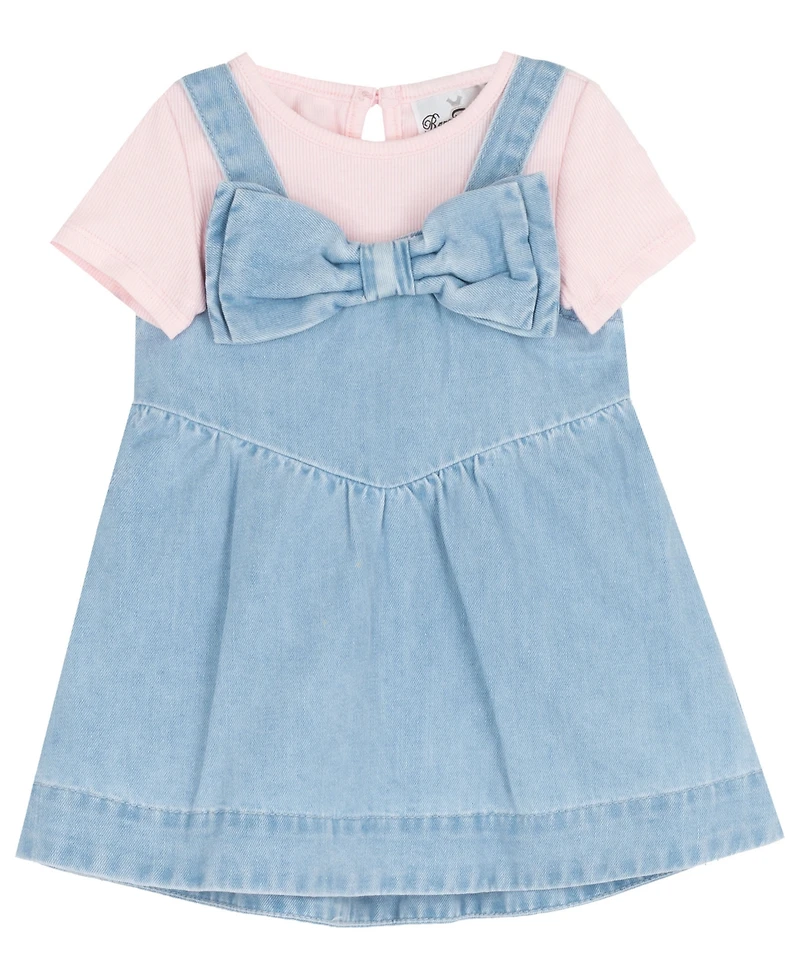 Rare Editions Baby Girls' Denim Bow Jumper and Bodysuit, 2-Piece Set