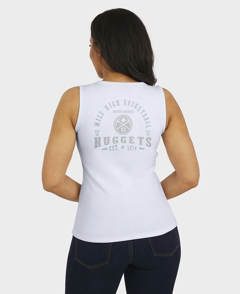 Wear by Erin Andrews Women's White Denver Nuggets Rib-Knit Henley Tank Top