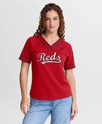Fanatics Women's Red Cincinnati Reds Diva Race Ahead Raglan V-Neck T-Shirt
