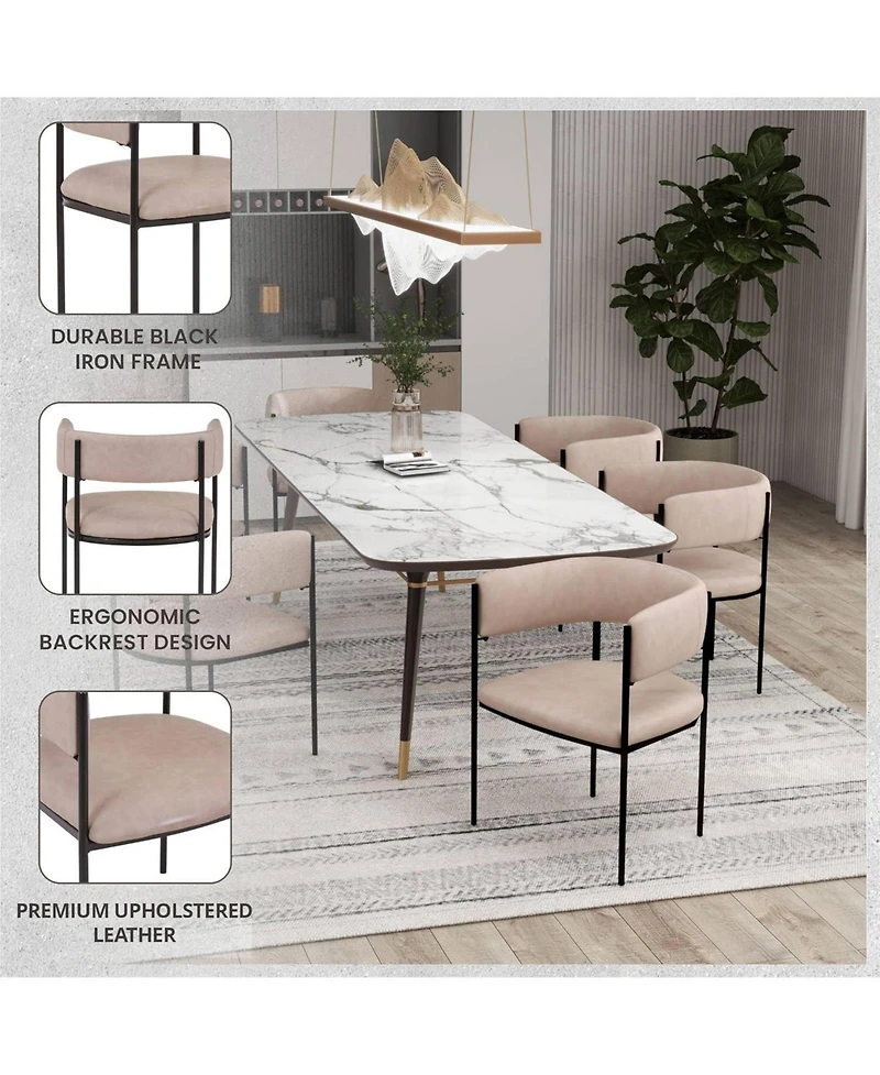 LeisureMod Cyril Modern Leather Dining Chair Set of 2 - Upholstered Padded Seat, Open Back, Powder-Coated Iron Frame