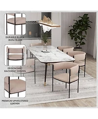 LeisureMod Cyril Modern Leather Dining Chair Set of 2 - Upholstered Padded Seat, Open Back, Powder-Coated Iron Frame