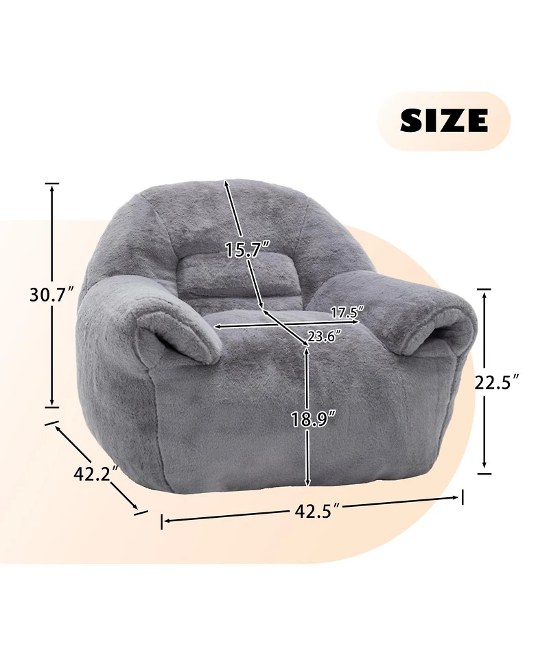 Rainsken Bean Bag Chair, Faux Fur with Filler Included, Soft Beanbag Chairs, Ergonomic, for Bedroom and Living Room