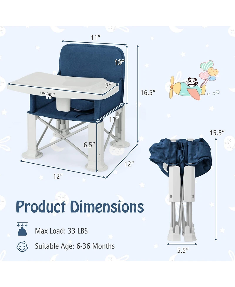 Costway Baby Travel Booster Seat with Double Tray Portable Folding Dining Chair