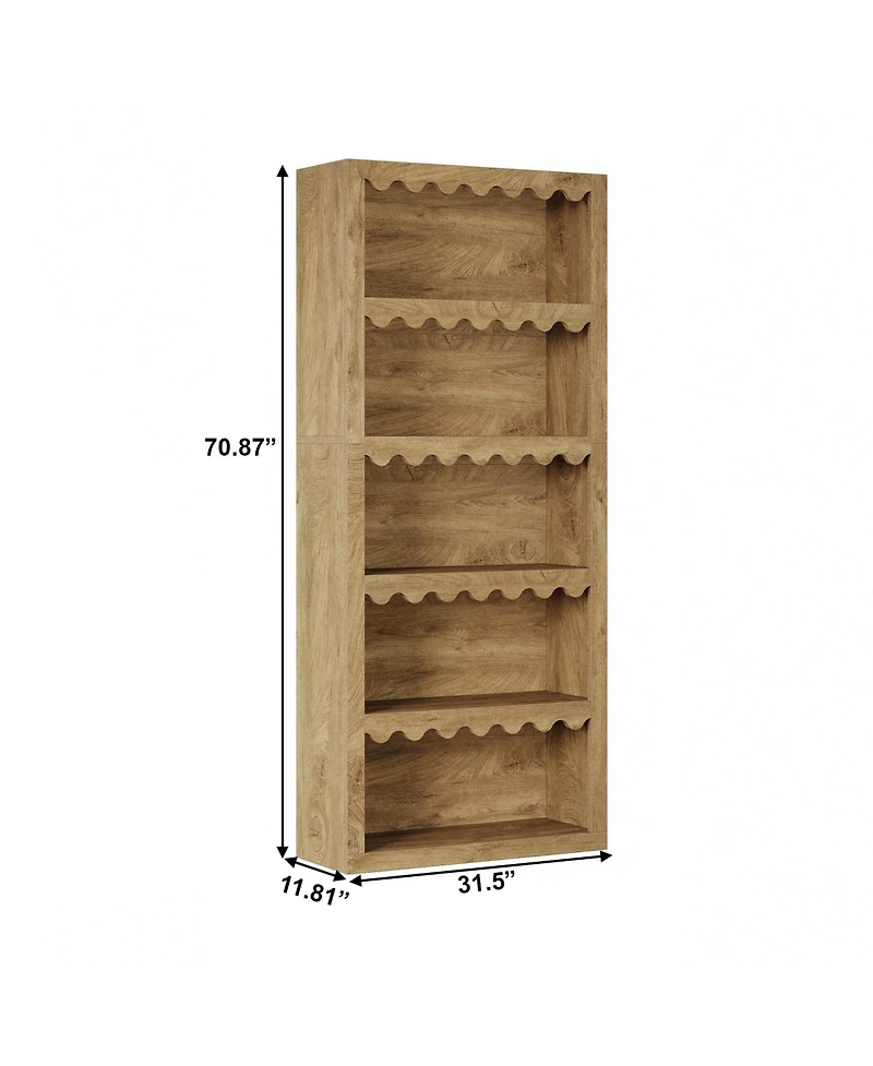 Slickblue 5-Tier Modern Bookcase with Decorative Scalloped Shelves for Living Room