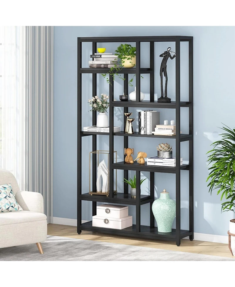 Slickblue Large 7-Tier Bookcase with 10 Open Display Shelves for Books and Decor