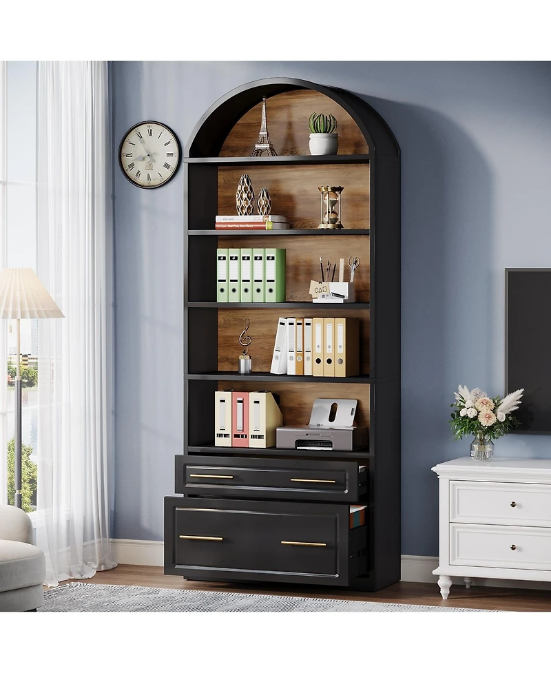Slickblue 5 Tier Storage Bookshelf with File Drawer and Open Shelves
