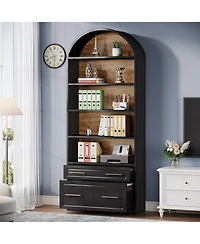 Slickblue 5 Tier Storage Bookshelf with File Drawer and Open Shelves