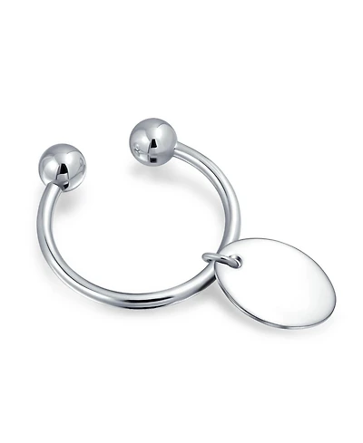 Bling Jewelry Oval Shape Blank Id Tag Keychain Horseshoe Key Ring Screw Tip .925 Sterling Silver