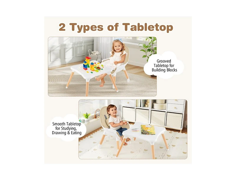 Slickblue Girls 5-in-1 Eat and Grow Convertible Wooden High Chair with Detachable Tray