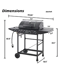 Asagikoiai 4 Burner Bbq Gas Grill with Side Burner, Stainless Steel Outdoor Barbecue for Patio