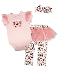 Baby Mode Girls' Short-Sleeve Bodysuit, Pant and Headband