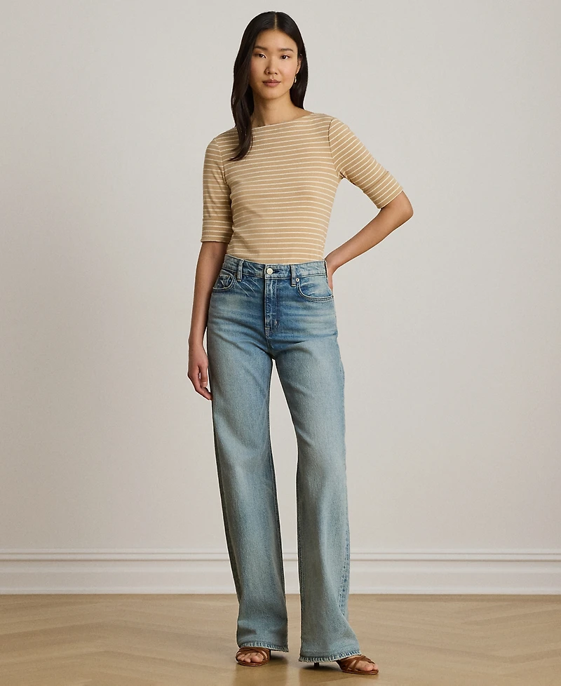 Lauren Ralph Petite Striped Boat Neck T-Shirt