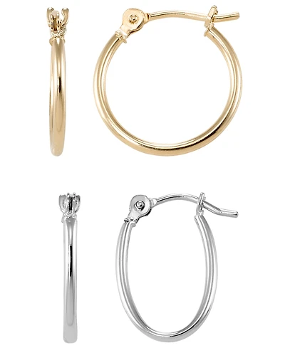 Italian Gold 2-Piece Round & Oval Hoop Earrings Set in 10k Two-Tone Gold