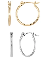 Italian Gold 2-Piece Round & Oval Hoop Earrings Set in 10k Two-Tone Gold