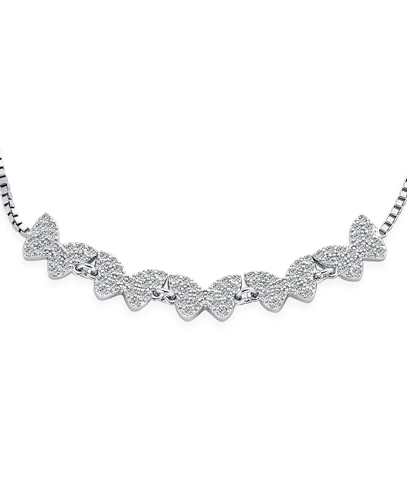 Bling Jewelry Dainty Cubic Zirconia Mirco Pave Cz Butterfly Bolo Bracelet Adjustable Slide .925 Sterling Silver