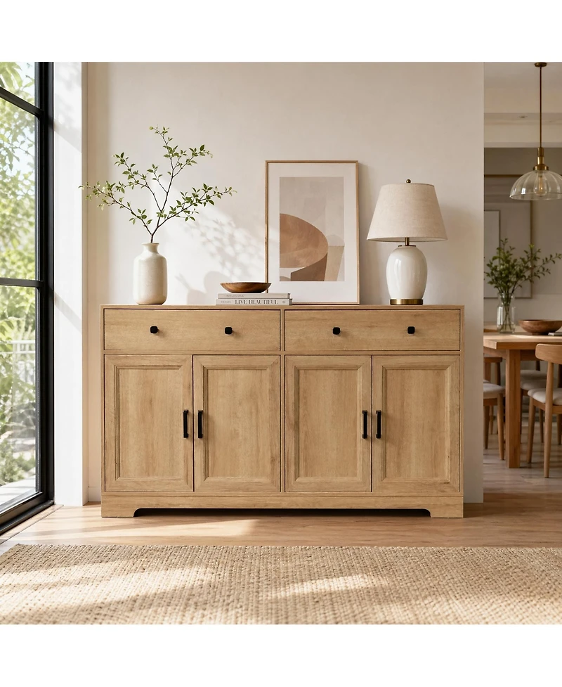 homfan 2 Drawer 4 Door Sideboard Buffet Cabinet, Wood Storage Credenza with Handles, Farmhouse Accent Cabinet for Kitchen, Living Room