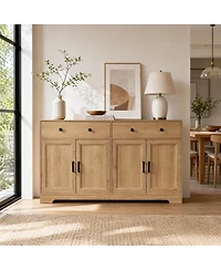 homfan 2 Drawer 4 Door Sideboard Buffet Cabinet, Wood Storage Credenza with Handles, Farmhouse Accent Cabinet for Kitchen, Living Room