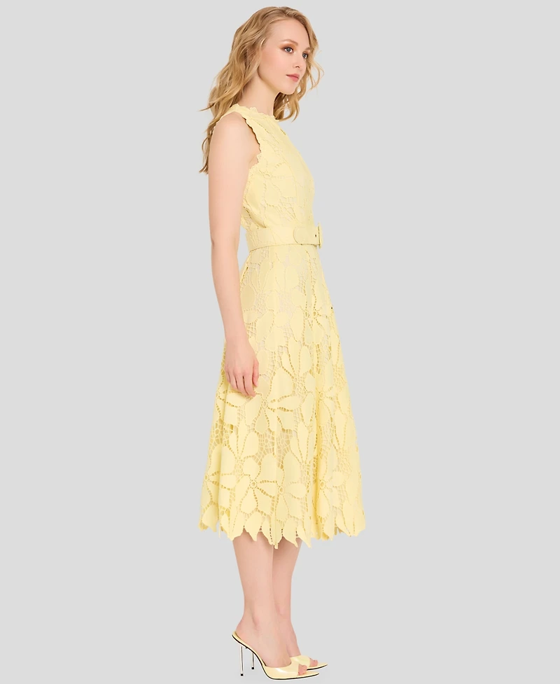 Tahari Asl Women's Belted Lace Midi Dress