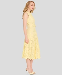 Tahari Asl Women's Belted Lace Midi Dress