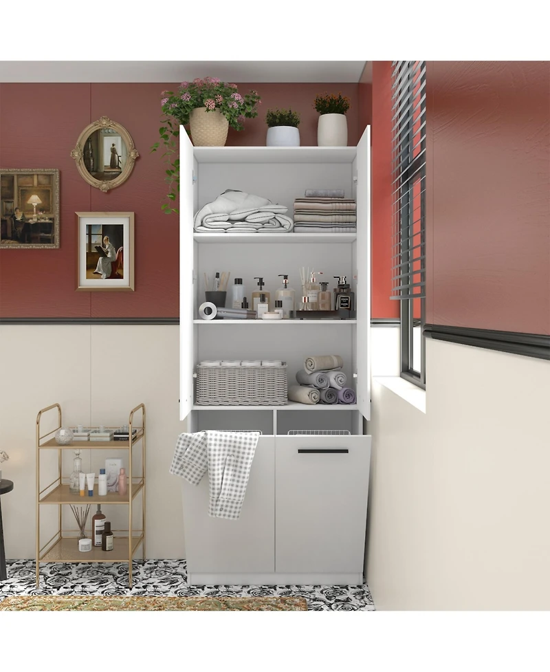 Homsee 79 Inch Tall Laundry Cabinet with Hamper - 31.5" Narrow Closet with Shelves and Pull-Out Basket