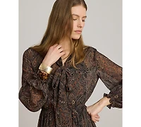 Lauren Ralph Petite Paisley Georgette Tie-Neck Tiered Dress