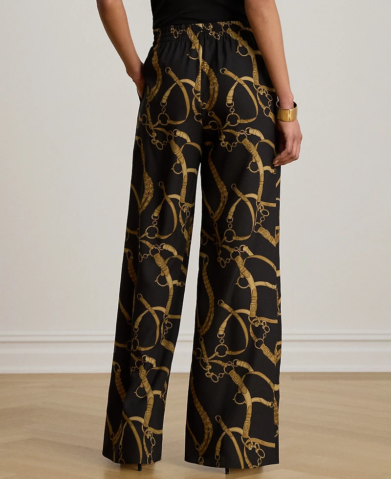 Lauren Ralph Petite Belting-Print Crepe Wide-Leg Pants