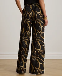 Lauren Ralph Petite Belting-Print Crepe Wide-Leg Pants