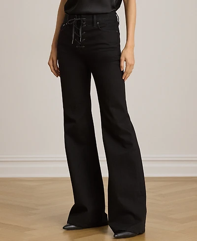 Lauren Ralph Petite Lace-Up High-Rise Flare Jeans