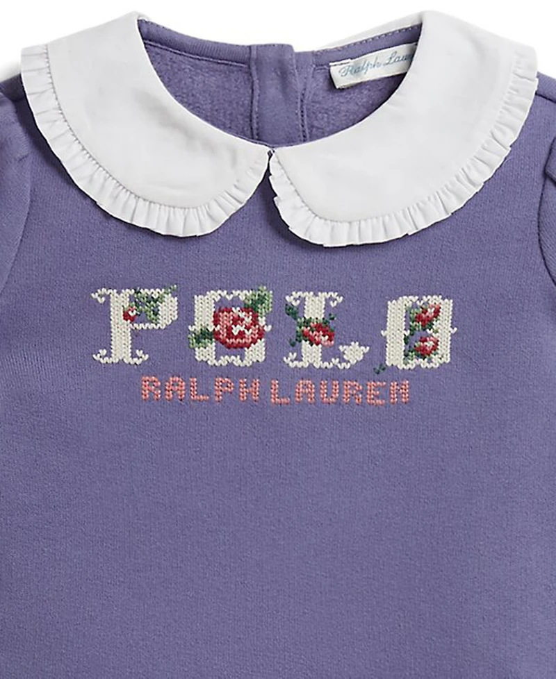 Polo Ralph Lauren Baby Girls' Logo Fleece Collared Sweatshirt and Jogger Pants, 2-Piece Set