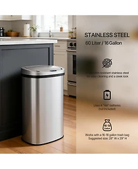 15.85 Gal./60 Liter Stainless Steel Oval Motion Sensor Trash Can for Kitchen
