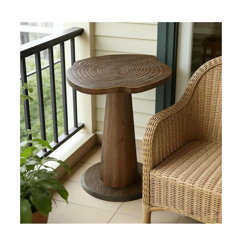 Slickblue 20.8 Inch Solid Wood Round End Table with Tree Ring Pattern