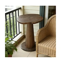 Slickblue 20.8 Inch Solid Wood Round End Table with Tree Ring Pattern