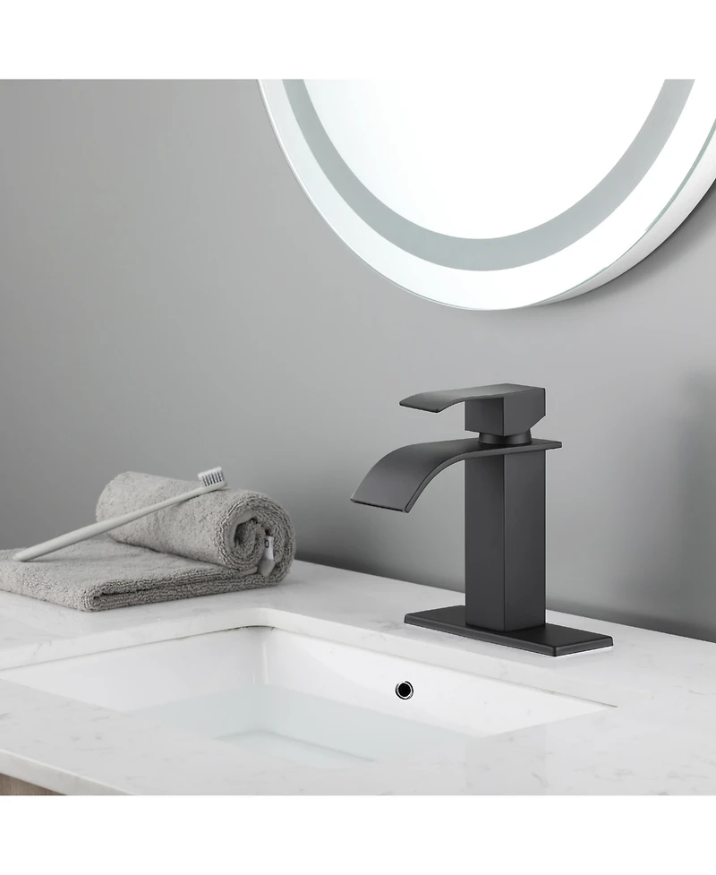 Phying Waterfall Spout Bathroom Sink Single Handle Faucet with Pop-Up Drain