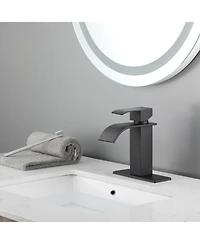 Phying Waterfall Spout Bathroom Sink Single Handle Faucet with Pop-Up Drain