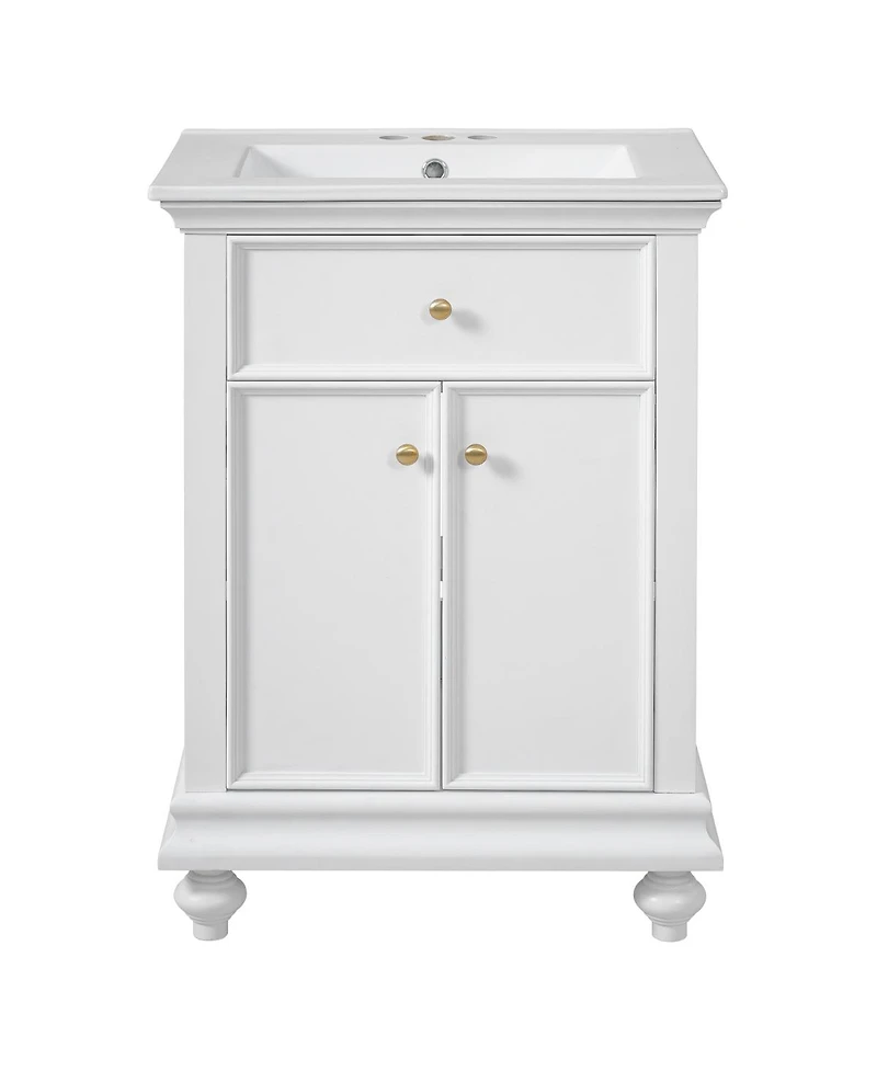 Sillysis Bathroom Vanity with Sink, Freestanding Modern Cabinet, Tip-Out Drawer, Adjustable Shelf for Small Spaces