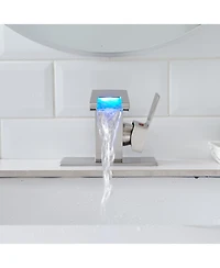 Phying Bathroom Sink Faucet Led Light 3 Colors Changing Waterfall Glass Spout Hot Cold Water Mixer Single Handle One Hole Deck Mounted Bathroom Faucet