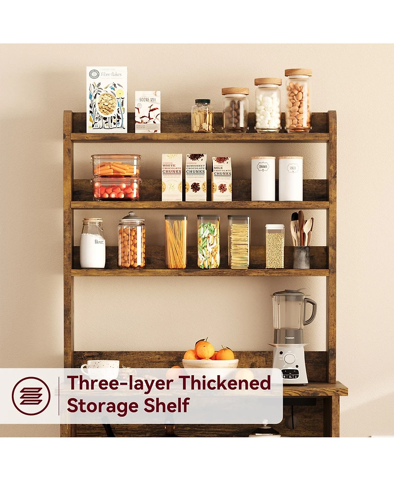 homfan Tall 3-in-1 Bakers Rack Microwave Stand, Engineered Wood Coffee Bar with Charging Station and Multi-Storage, Easy Assembly