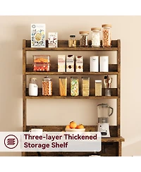homfan Tall 3-in-1 Bakers Rack Microwave Stand, Engineered Wood Coffee Bar with Charging Station and Multi-Storage, Easy Assembly