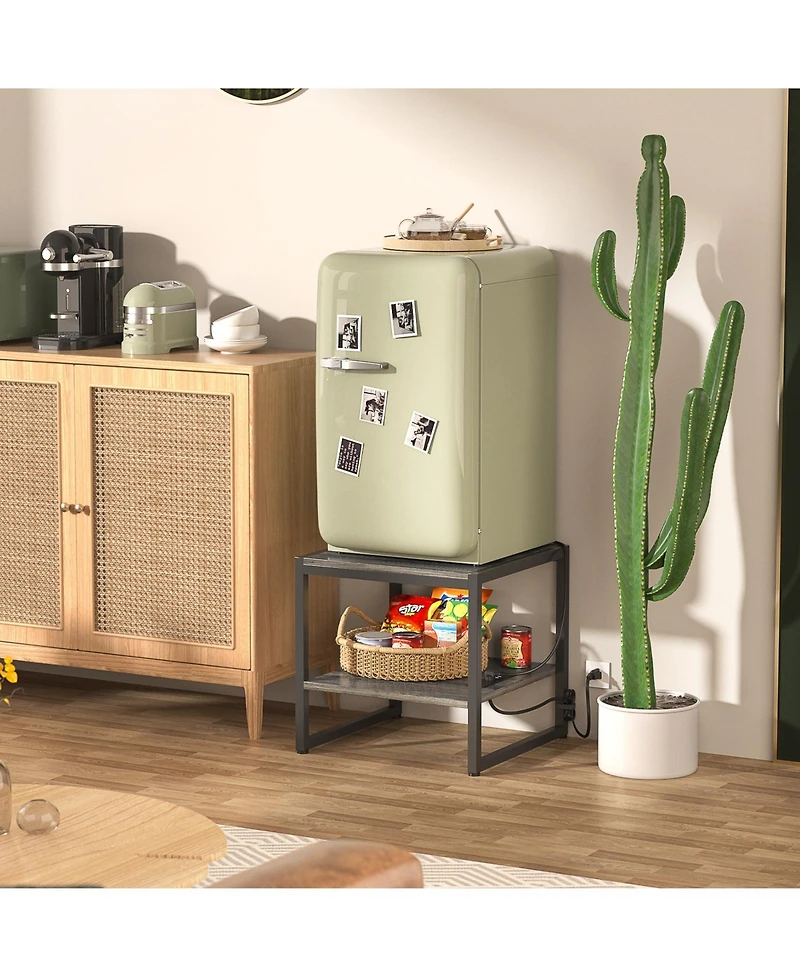 Aheaplus Mini Fridge Stand End Table with Charging Station Table Stand