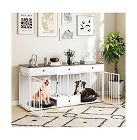 Ruie Indoor Dog Crate Kennel Furniture with Divider 3 Drawers and Pull-out Feeder
