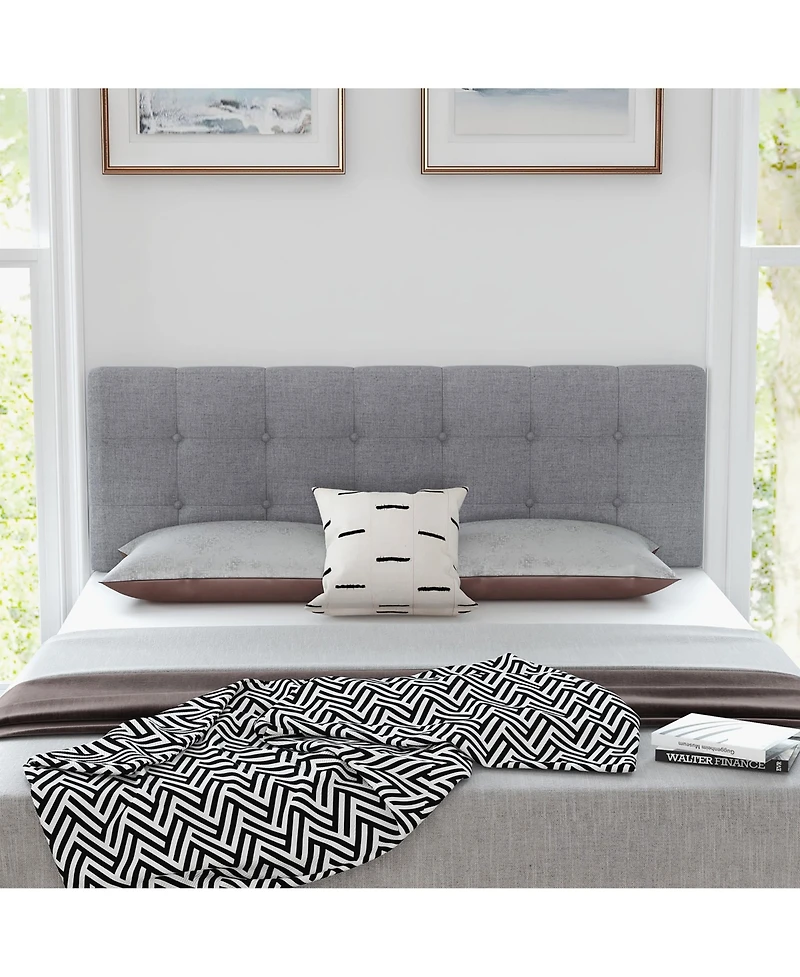 Costway Full/Queen Size Headboard Linen Fabric Upholstered Button Tufted Solid Wood Leg