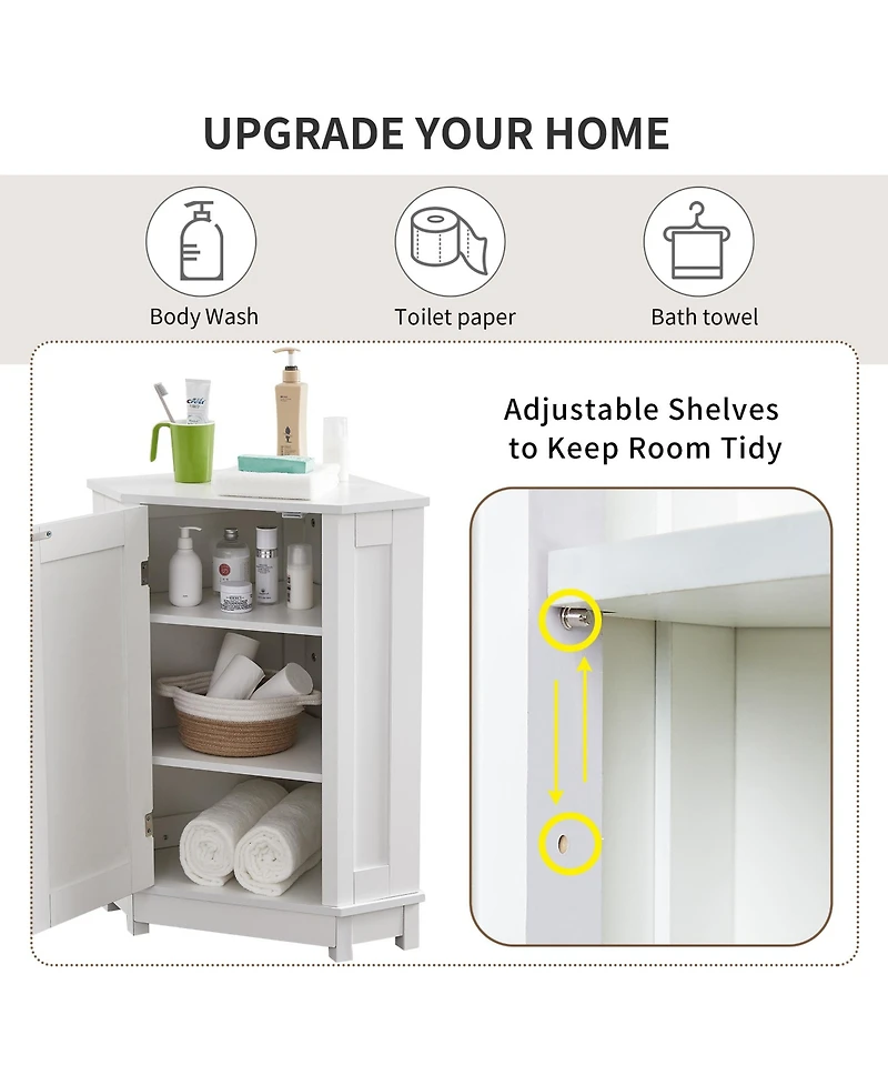 Midola Bathroom Cabinet Triangle Corner Storage Cabinet with Adjustable Shelf Modern Style Mdf Board